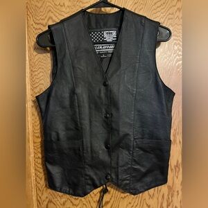 Black Leather Biker Vest -Size Small